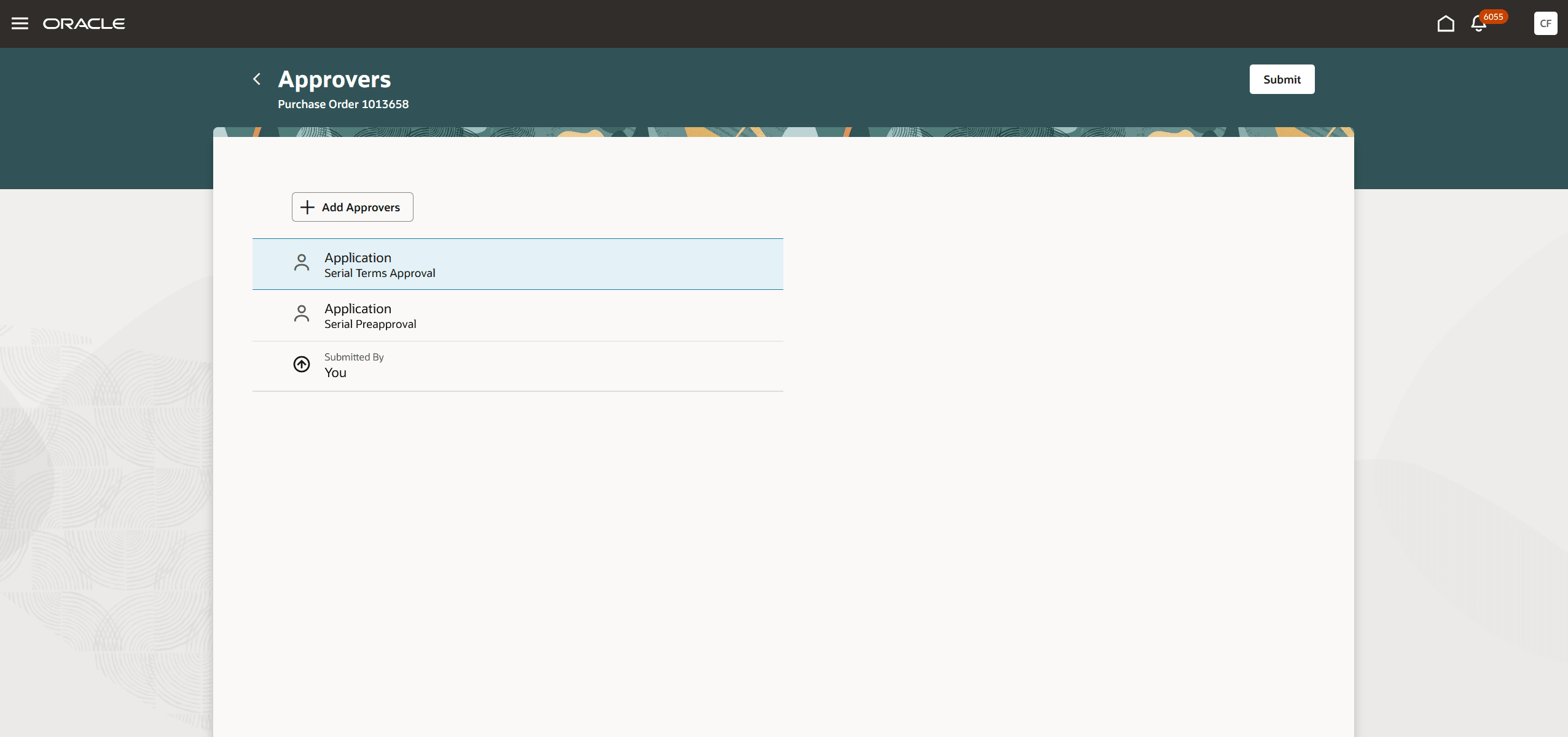 変更オーダーの承認者リストのプレビュー