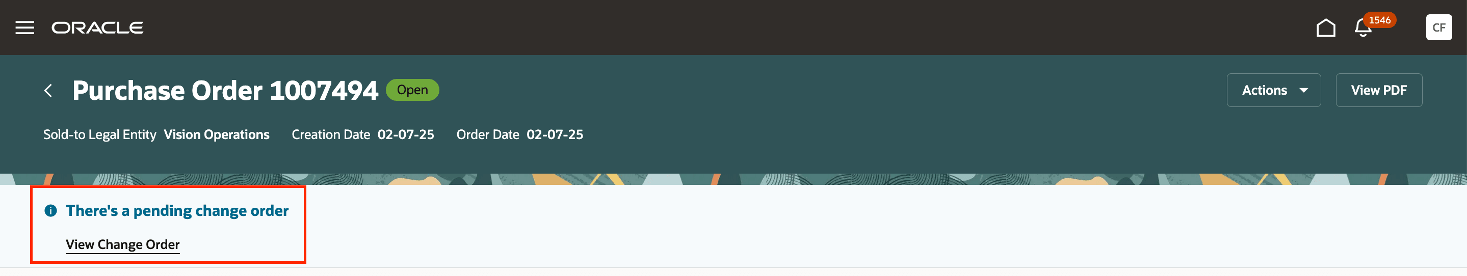 変更オーダーのハイパーリンク