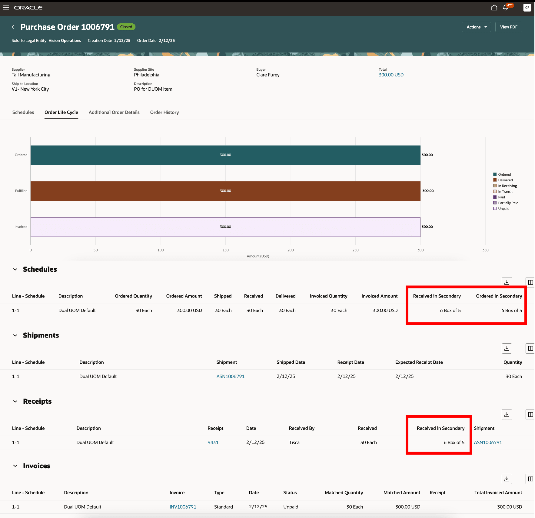 セカンダリ数量を表示する購買オーダー・ライフ・サイクル