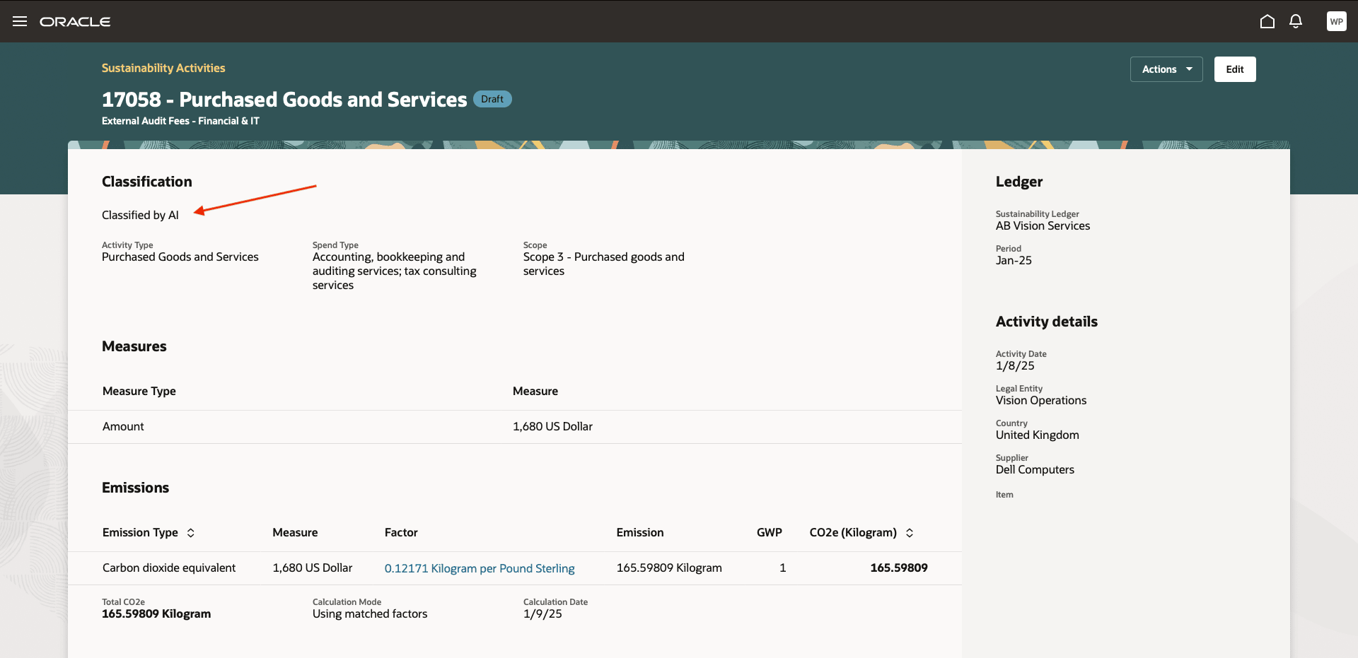 アクティビティがAIによって分類されたことを示す「アクティビティの表示」ページ