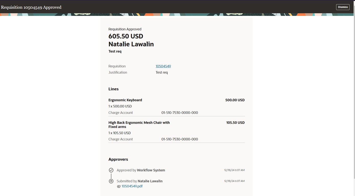 購買依頼承認済FYI通知