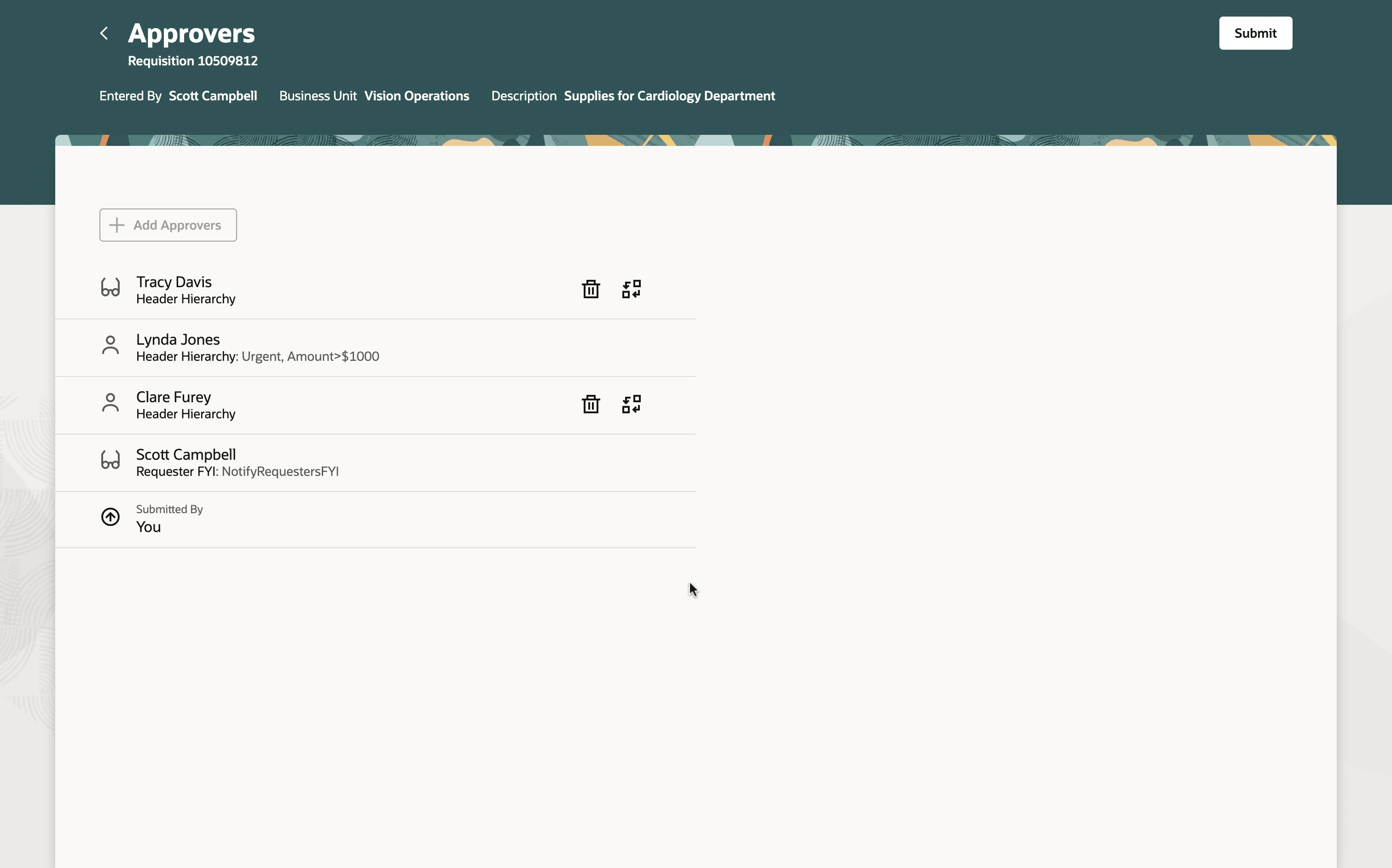 ショッピングのチェックアウト時のFYI承認者の管理および承認ルール名の表示