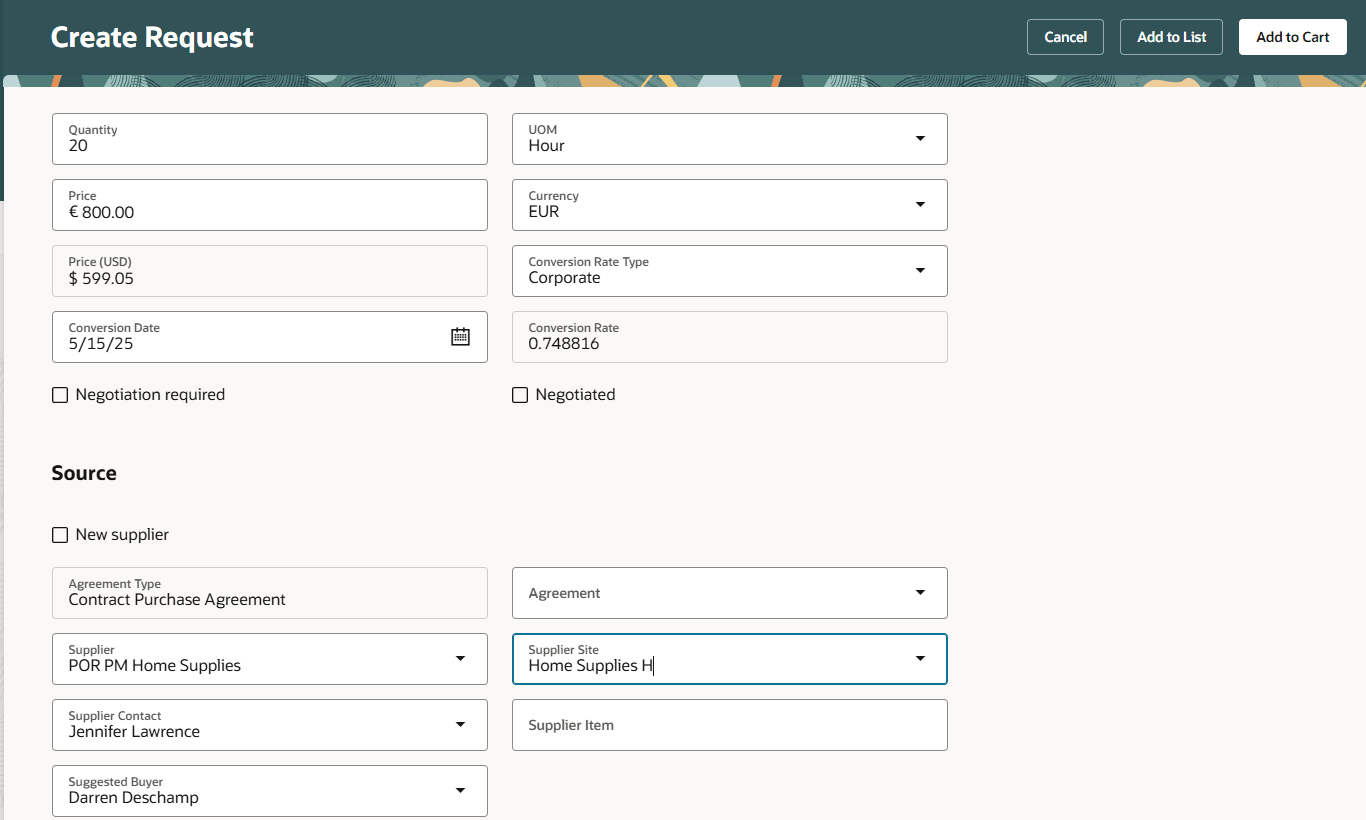 スマート・フォームで使用可能な提示バイヤー値リスト