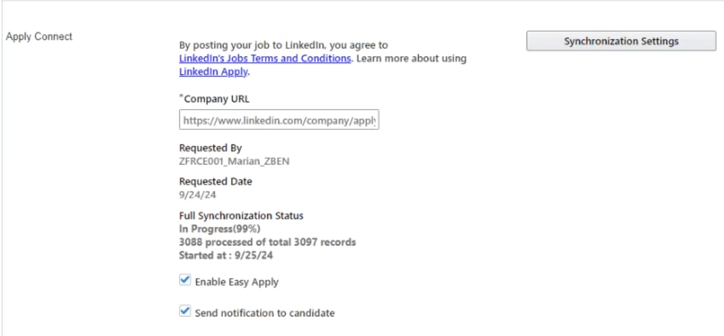 Apply Connectを構成する際の「会社URL」フィールドを示すスクリーンショット。