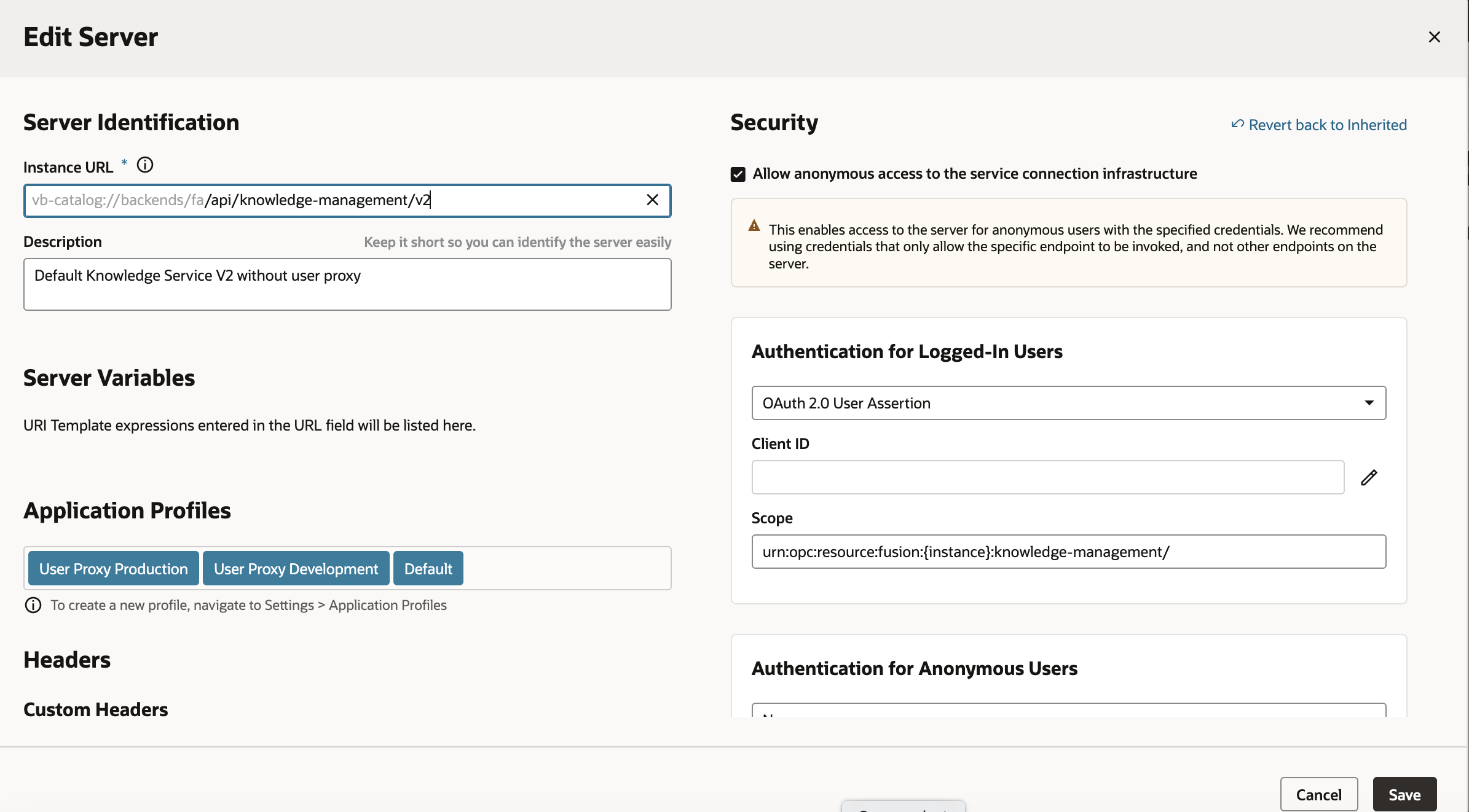 KM V2 APIでDCSを有効にするようにサーバー・スコープを変更