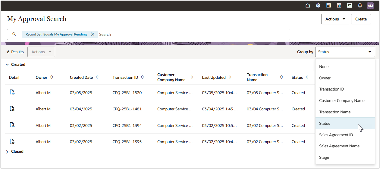 自分の承認検索グループ化