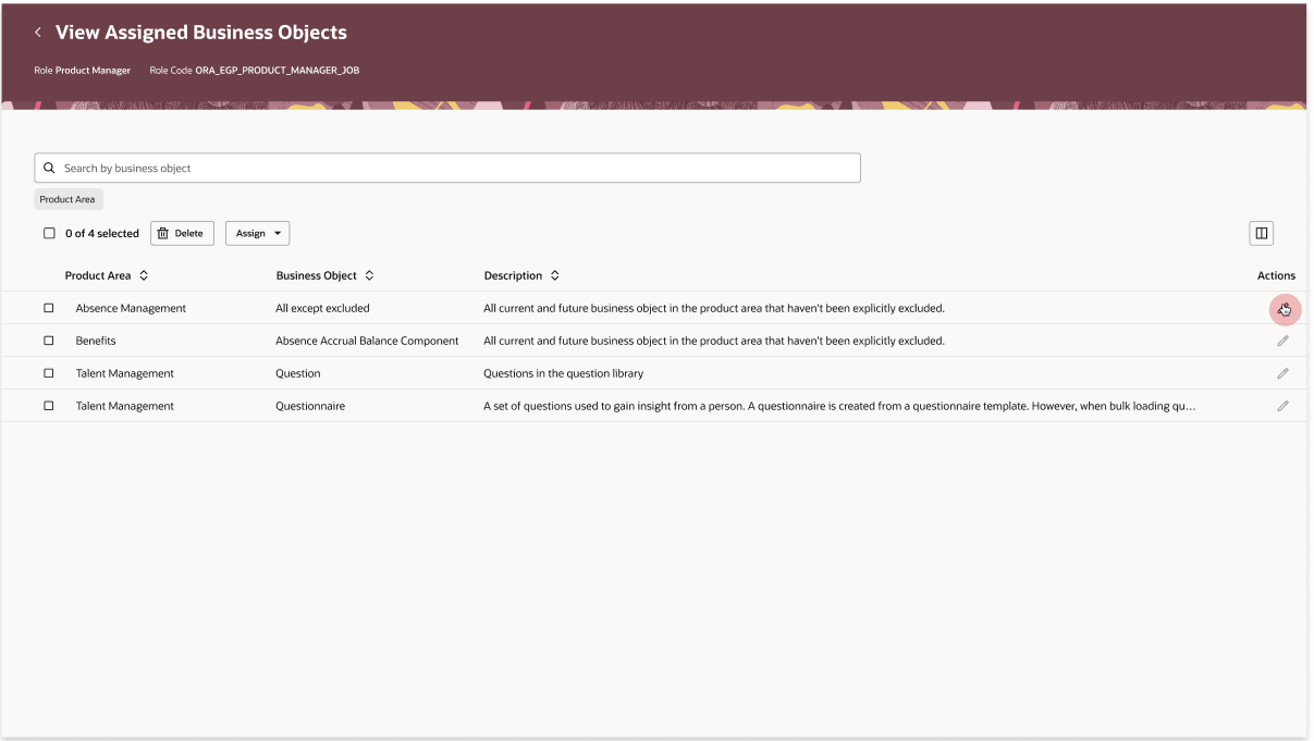 割当済ビジネス・オブジェクトの表示 - ライン・アイテム