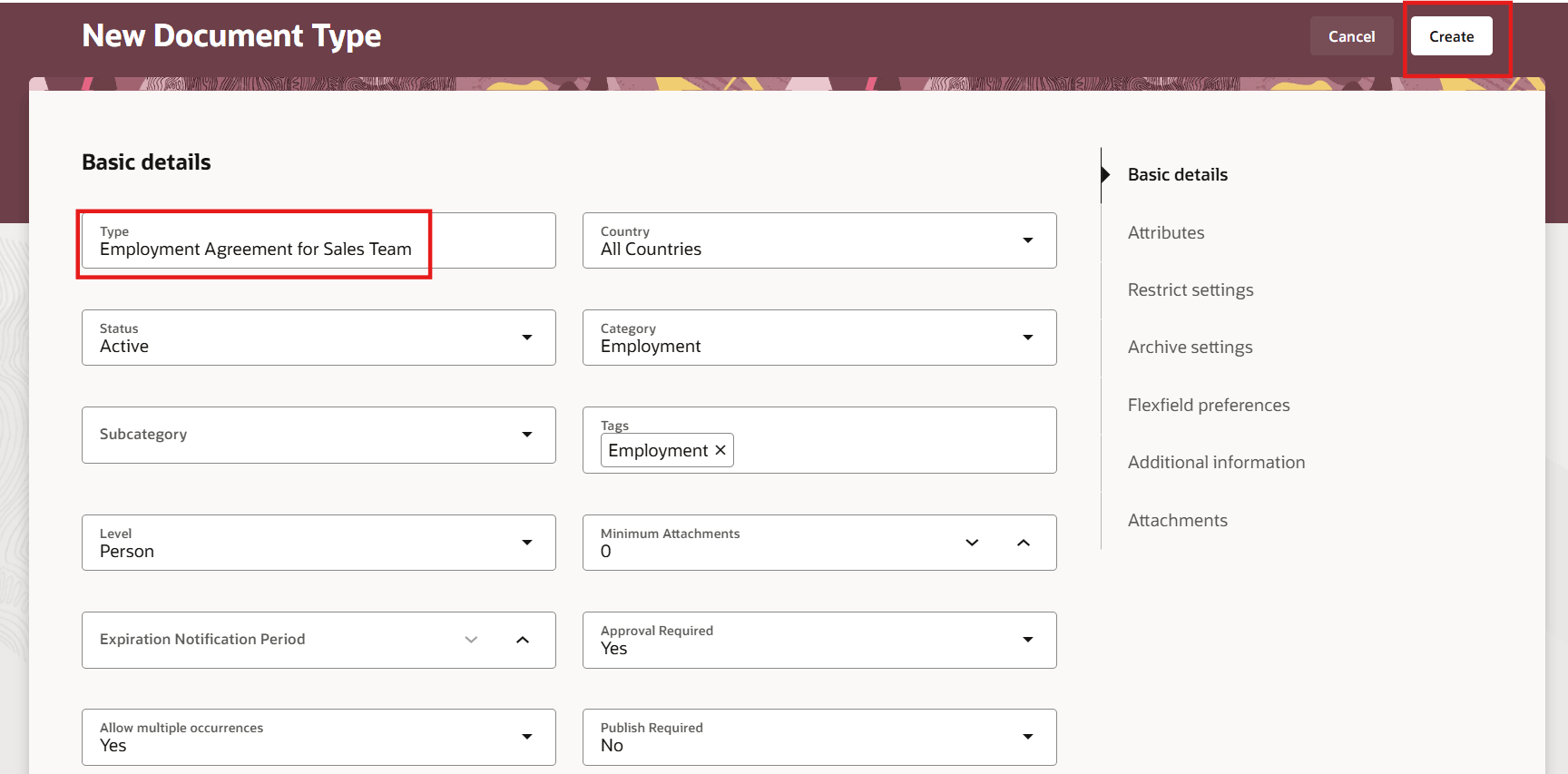 複製した文書タイプ詳細の変更