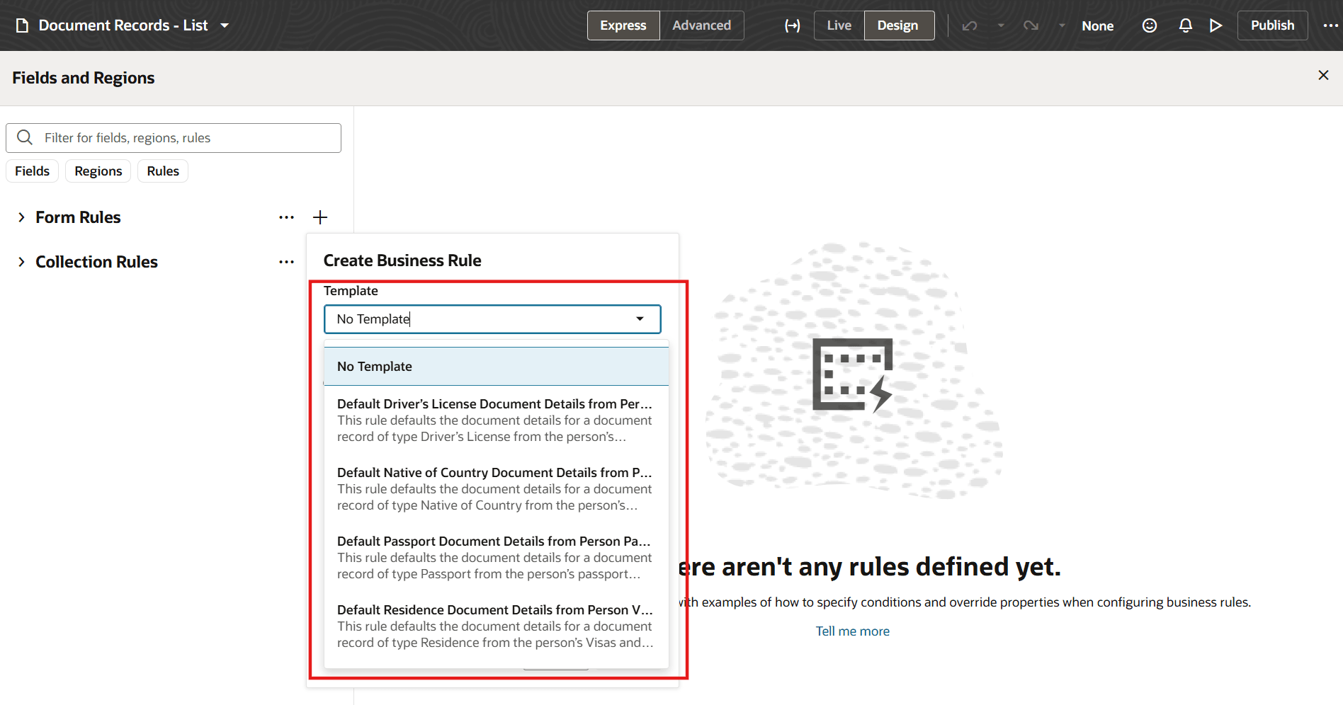 文書レコードのシード済ルール・テンプレート