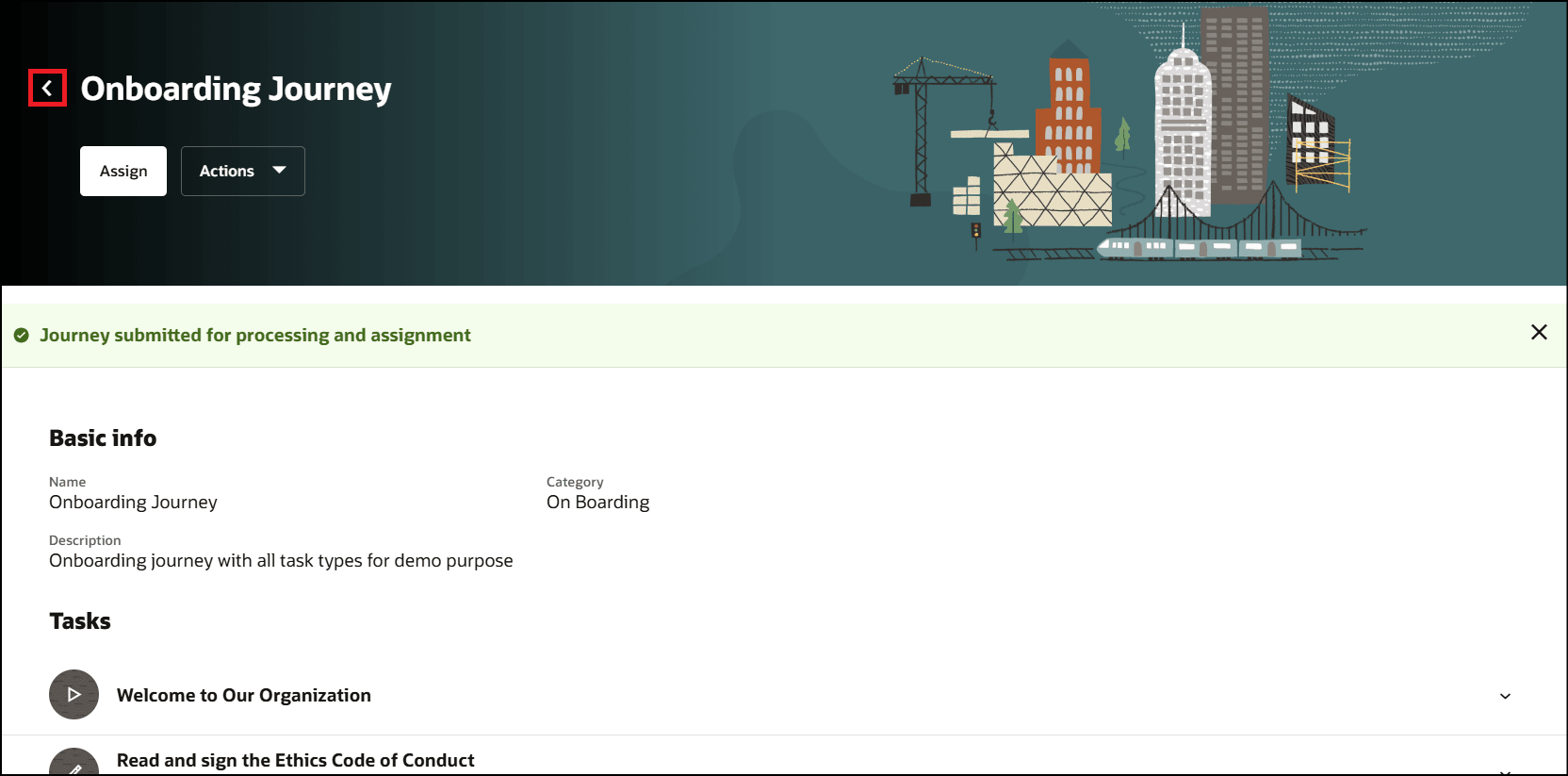 ジャーニの割当後にユーザーがジャーニ・ランディング・ページにナビゲート