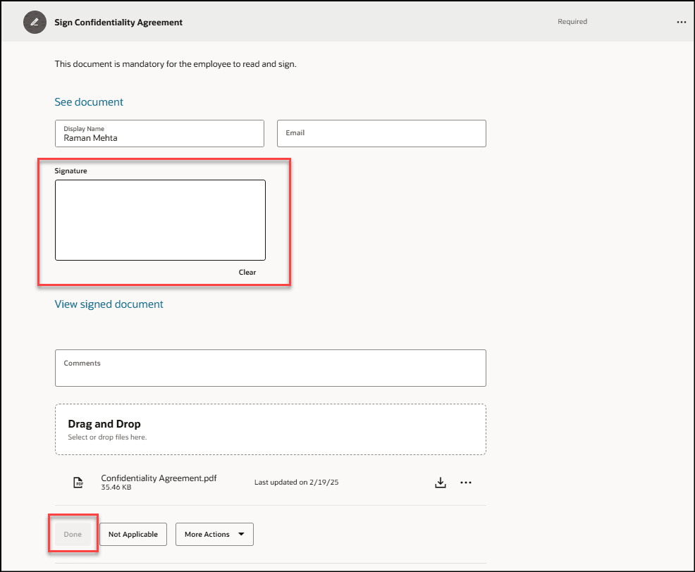 電子署名するまで「完了」ボタンは使用不可