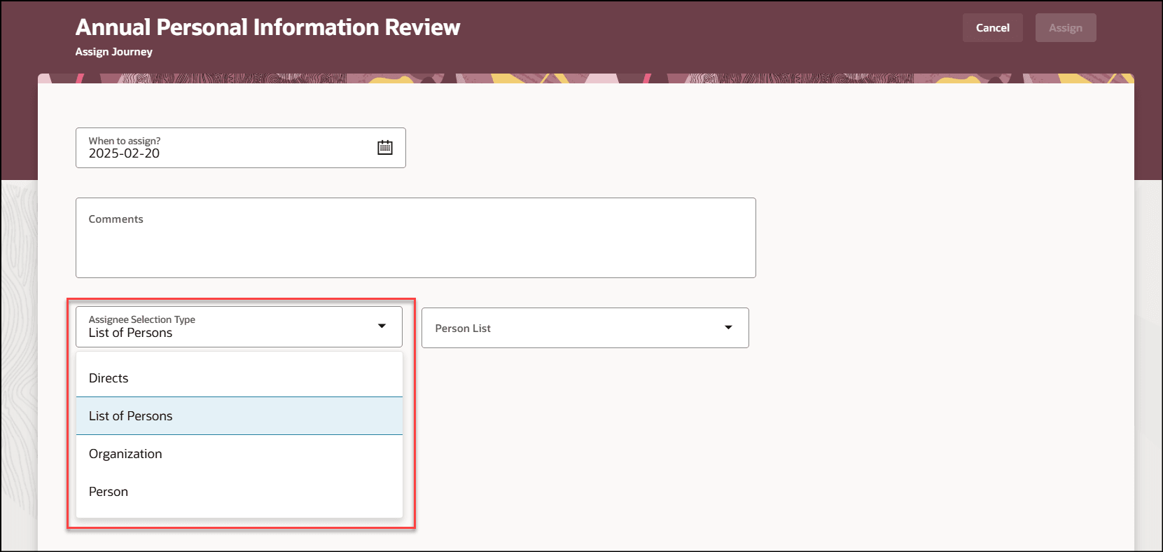 個人のリストへのジャーニの割当