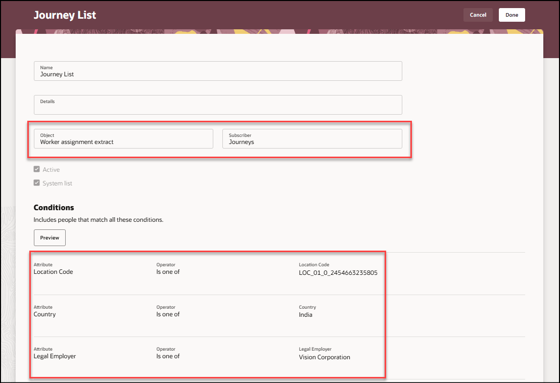 様々な基準が設定された構成済リスト