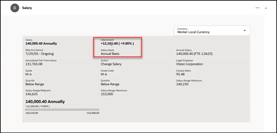 調整および給与ベースを非表示にするビジネス・ルールの構成