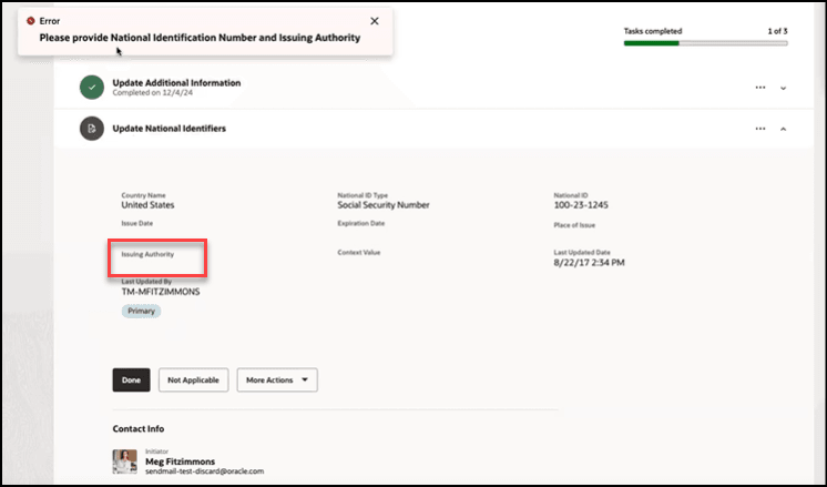 構成済ルールに基づいてタスクに表示されたエラー