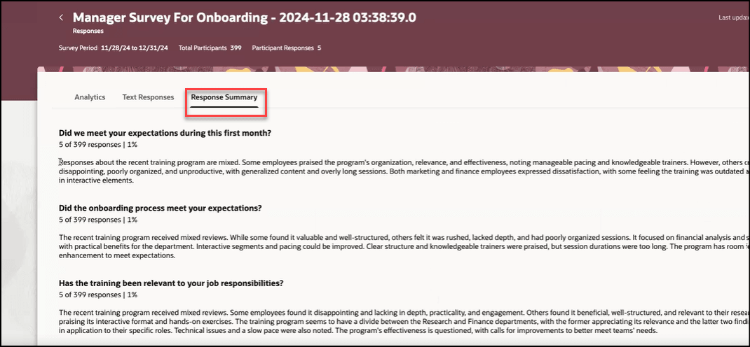 テキスト応答の要約