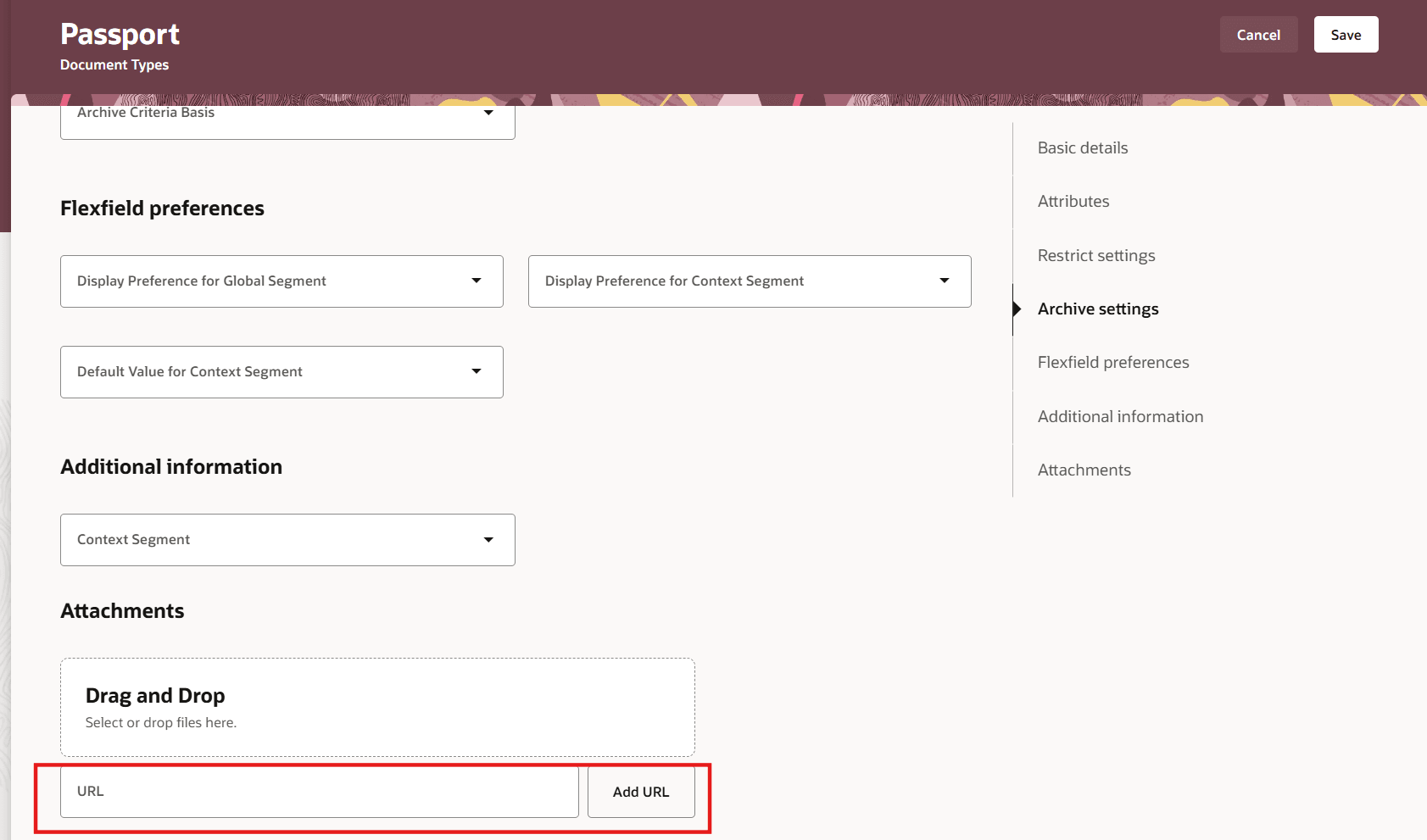 添付セクションの「URL」フィールド