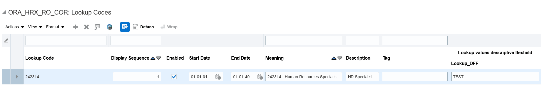 COR職業属性を追加するためのルーマニアのジョブ国別仕様情報参照コードのスクリーン・キャプチャ。