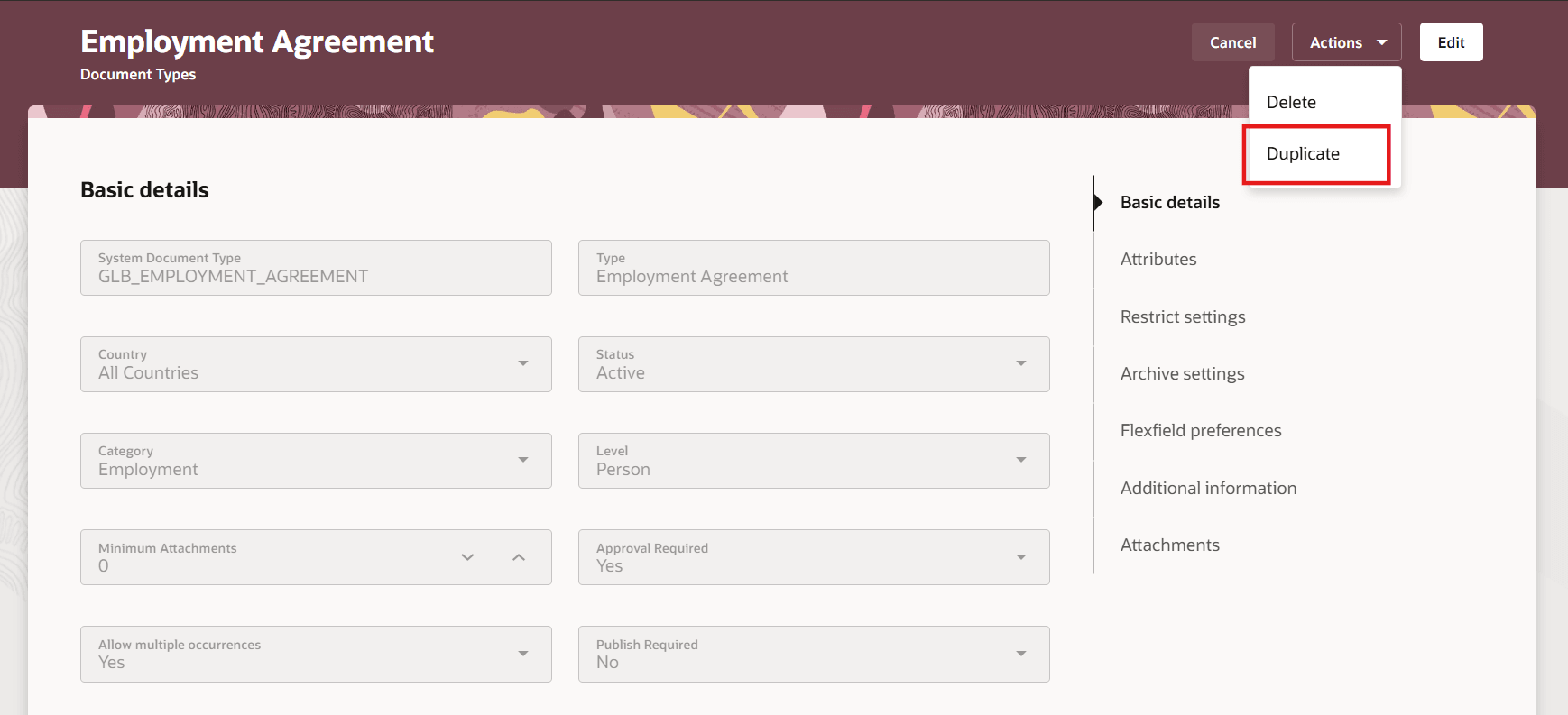 文書タイプの複製