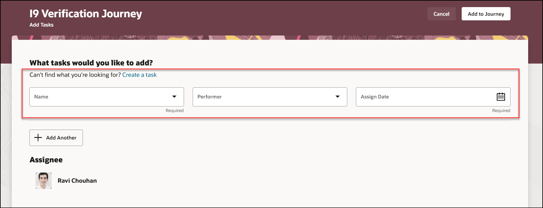 タスクを作成する前のページ