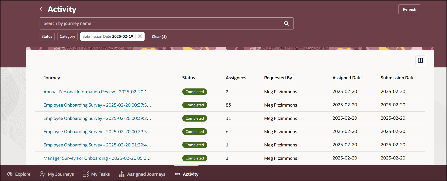 個人のリストにジャーニを割り当てた後のステータス