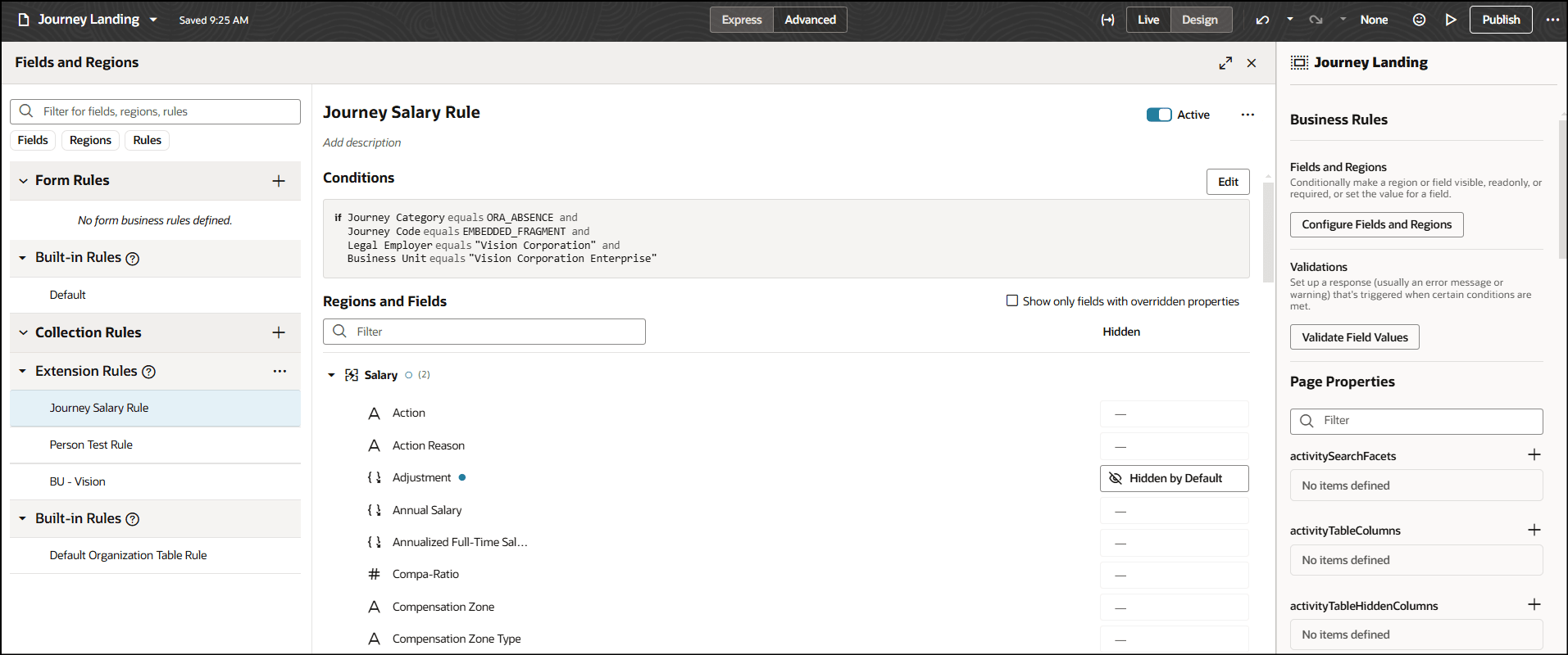 給与フラグメントのビジネス・ルールの構成