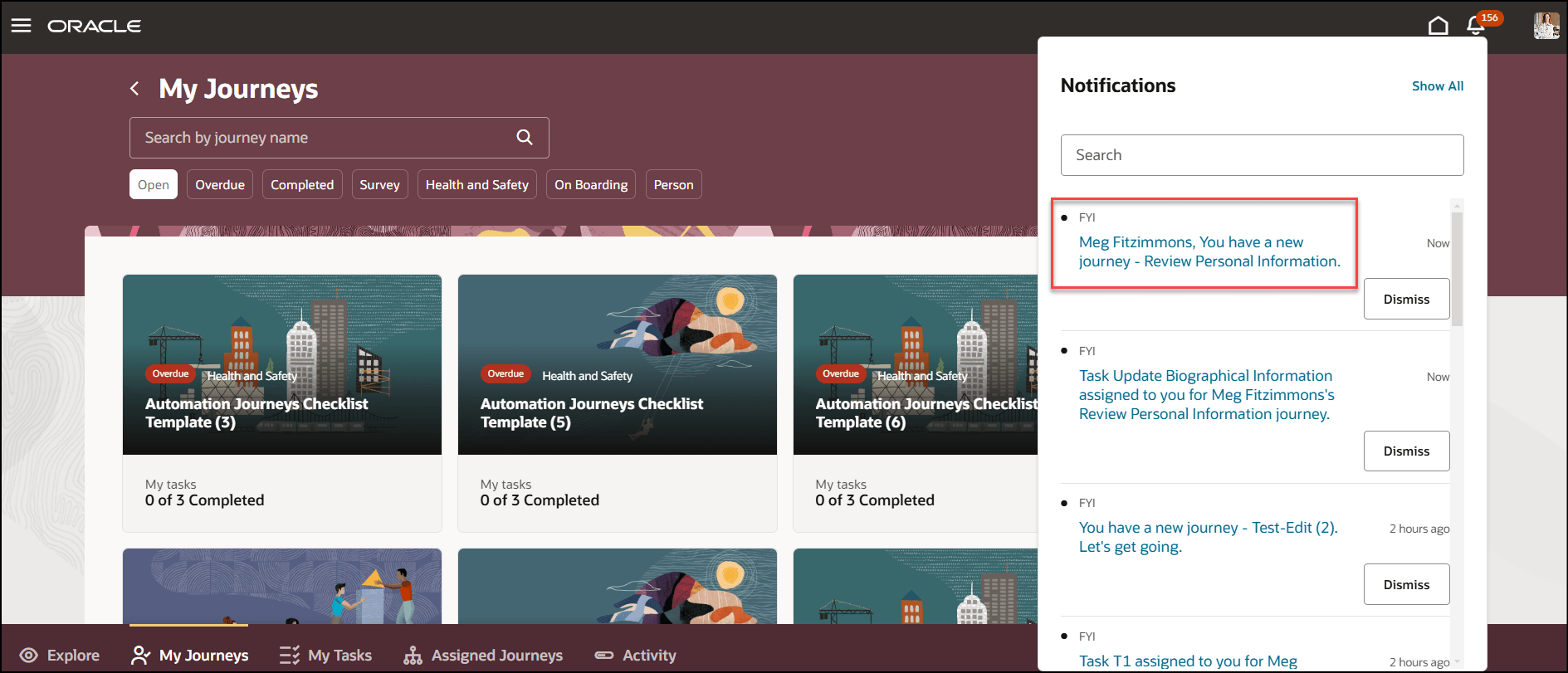ジャーニ割当先に送信されたアラート通知