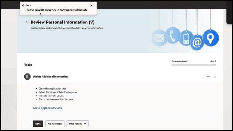 構成済ルールに基づいてタスクに表示されたエラー