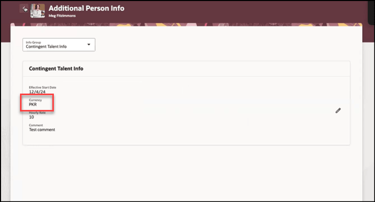 派遣タレント情報に入力された通貨