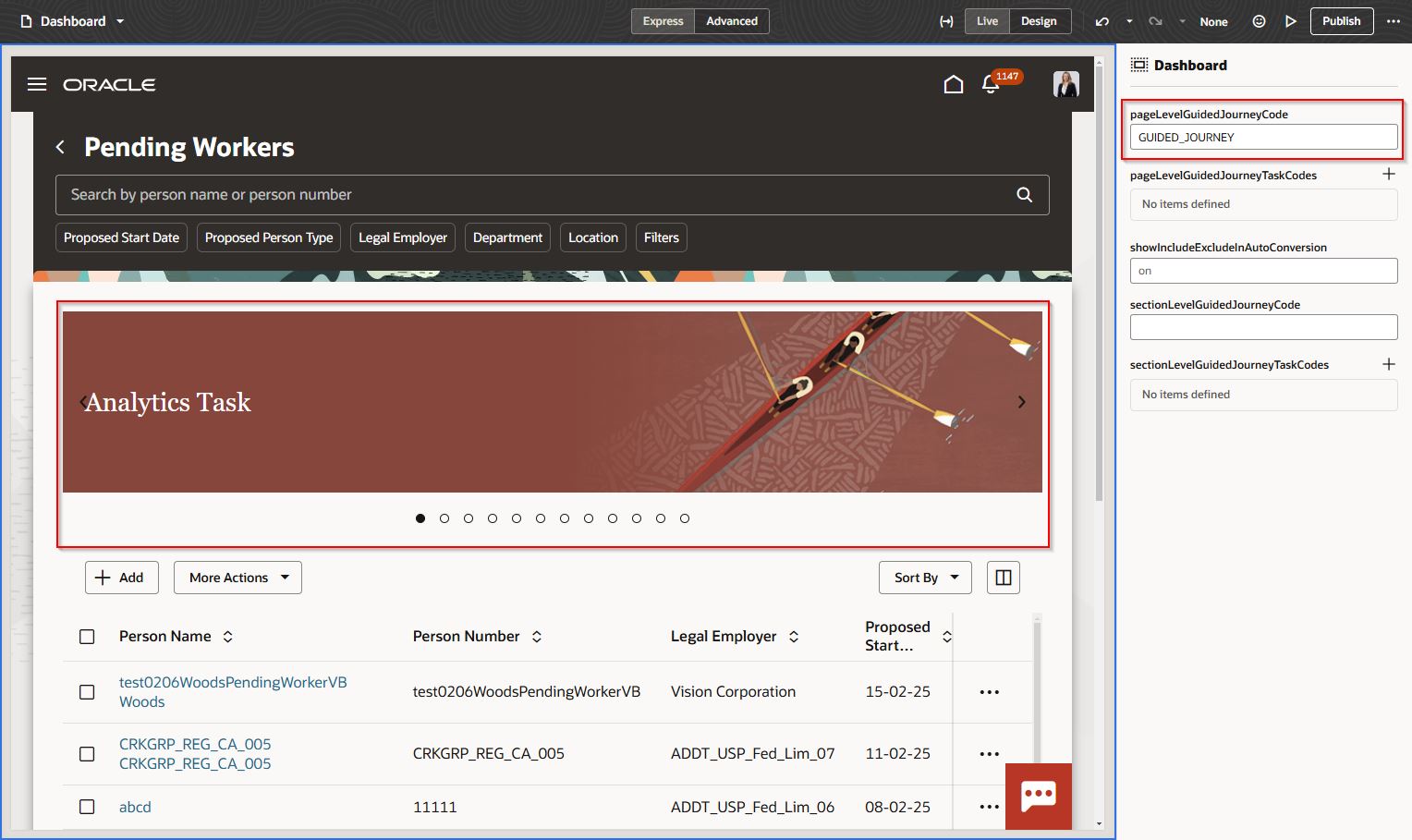 「処理待ち就業者」ページのページ・レベルに定義されたガイド付きジャーニ