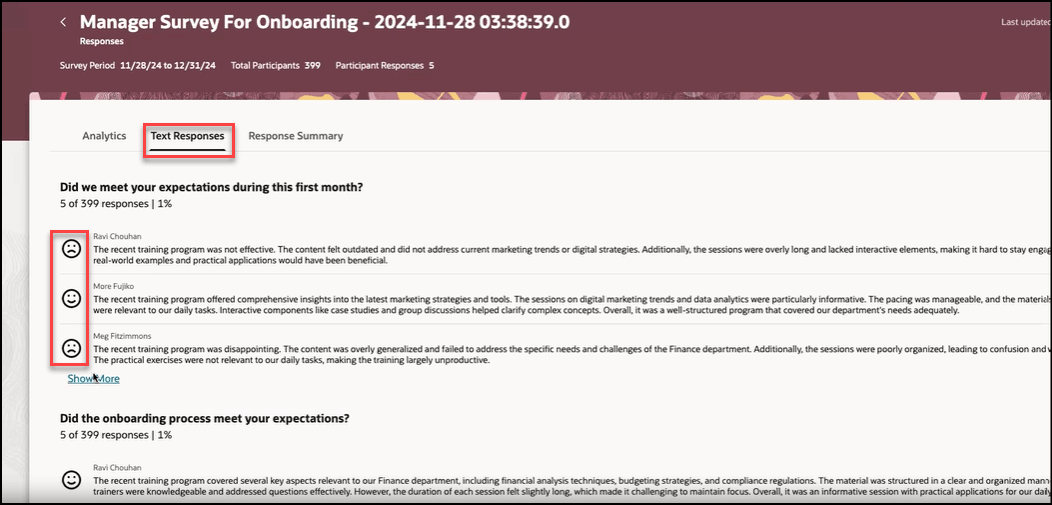 テキスト応答のセンチメント