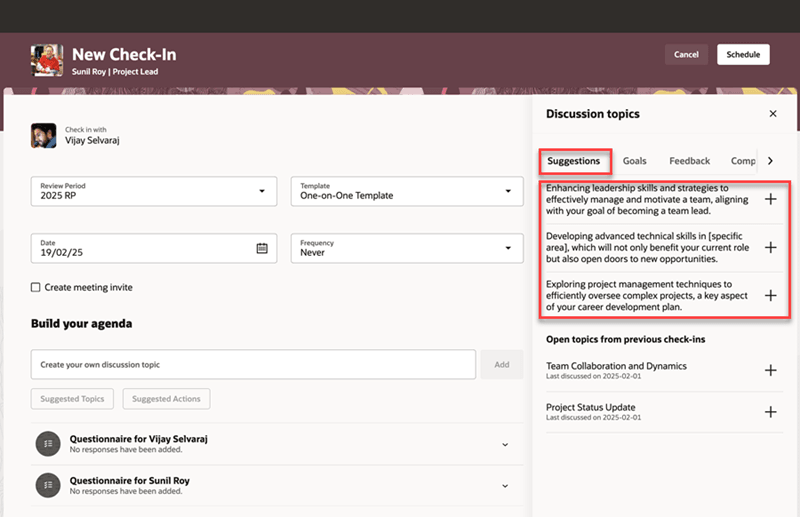 「提示」タブに表示されたAIベースの一般トピック