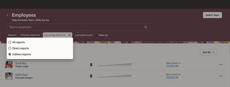 間接的部下によるフィルタ 