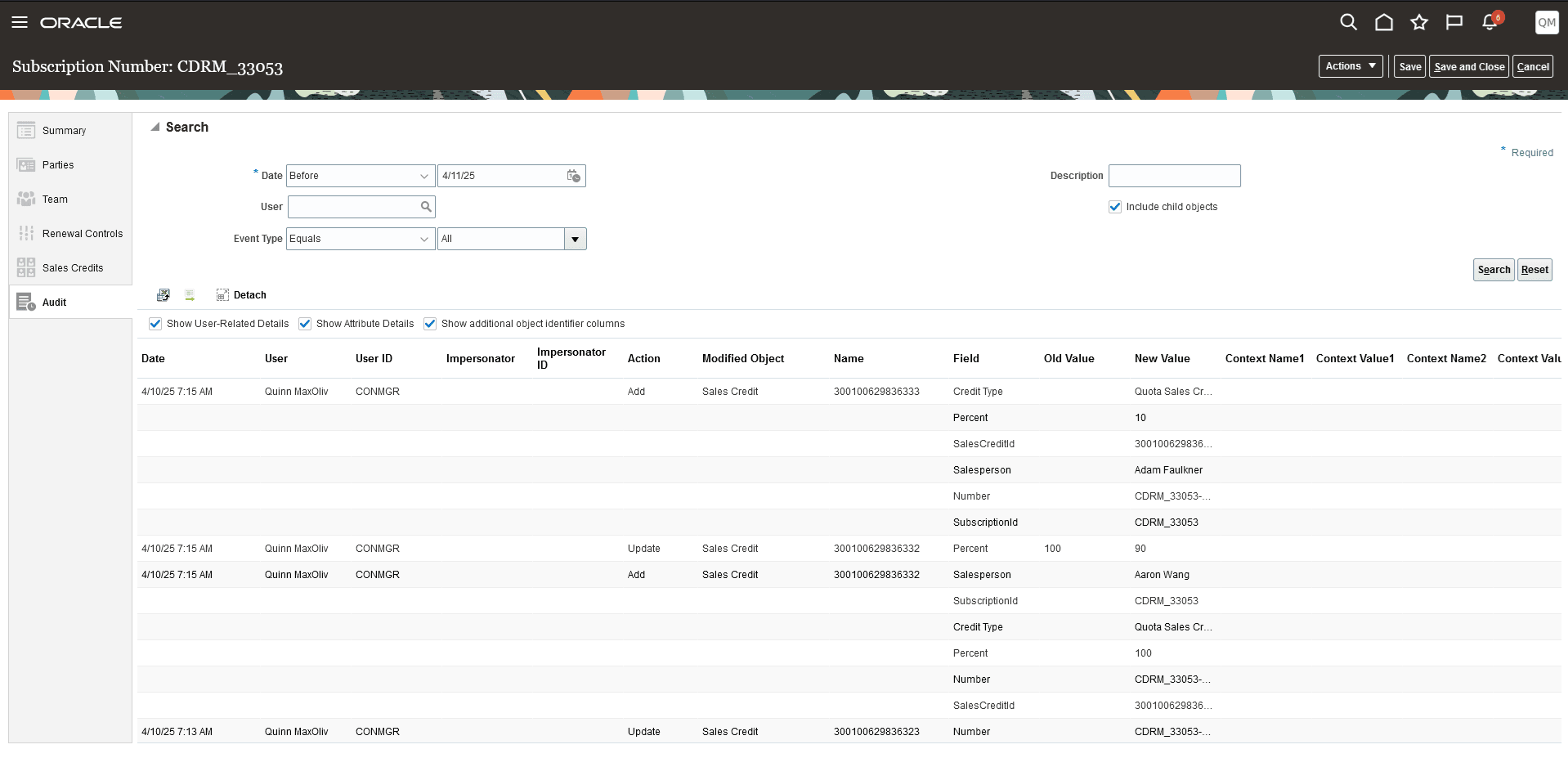 セールス・クレジット監査- 登録レベル