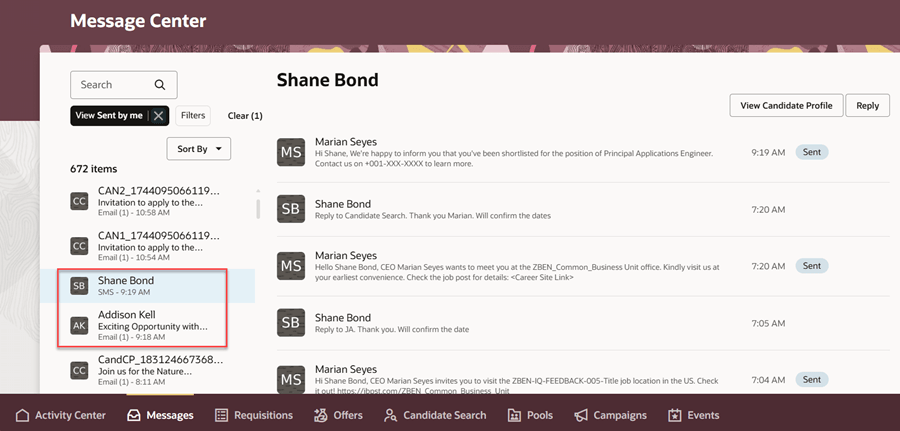 EメールとSMSの表示