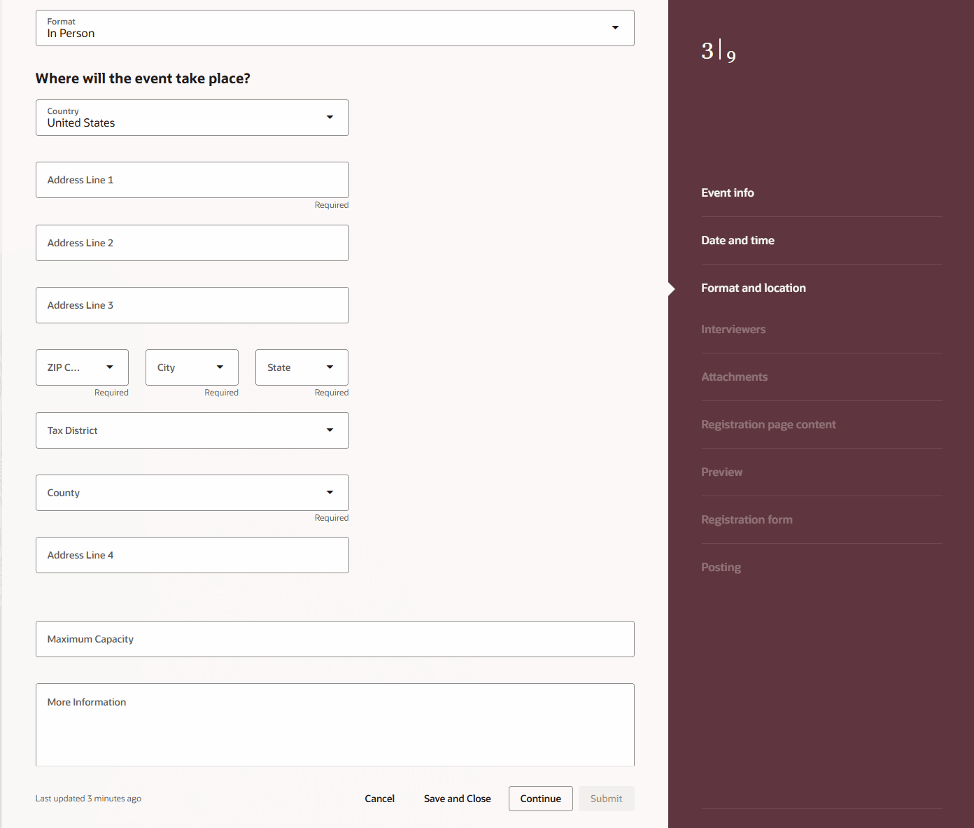 イベントの形式および事業所