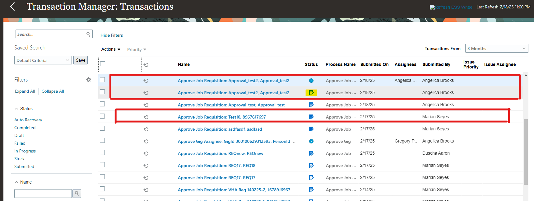 トランザクション・コンソールのジョブ求人の承認プロセス