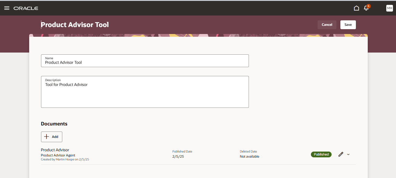 トピックの下にツールを作成し、PDF文書を関連付けます