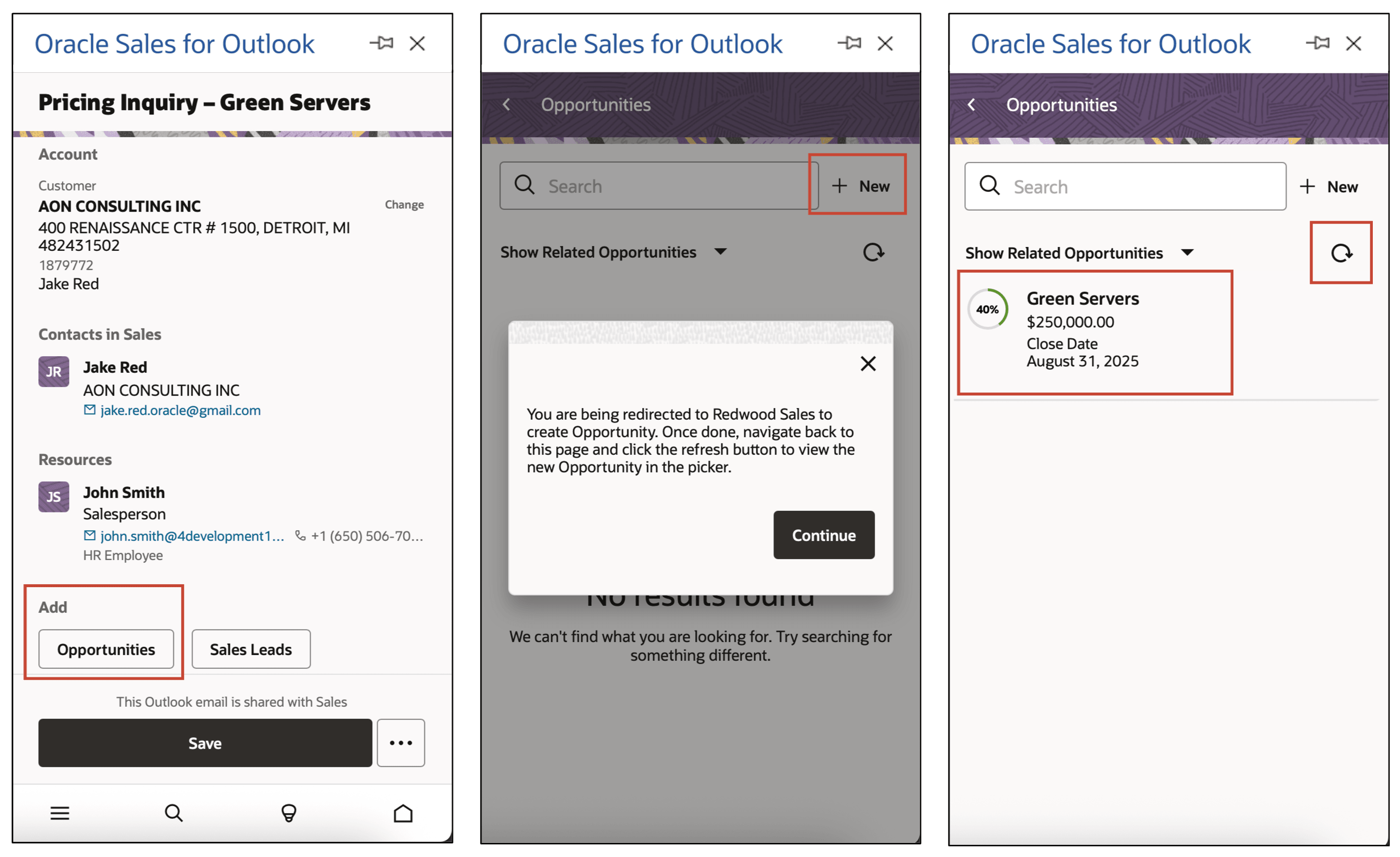 アドインからの商談またはリードの作成