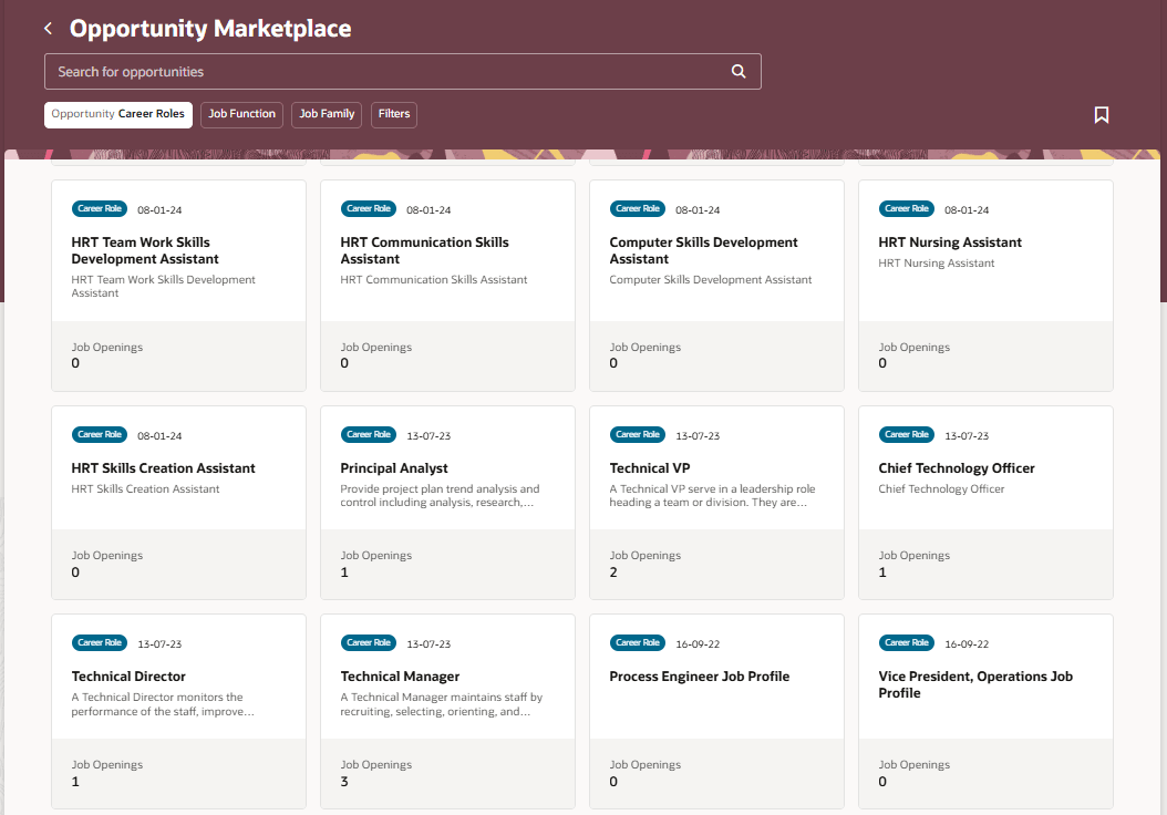 機会マーケットプレイス内のキャリア・ロール・カード