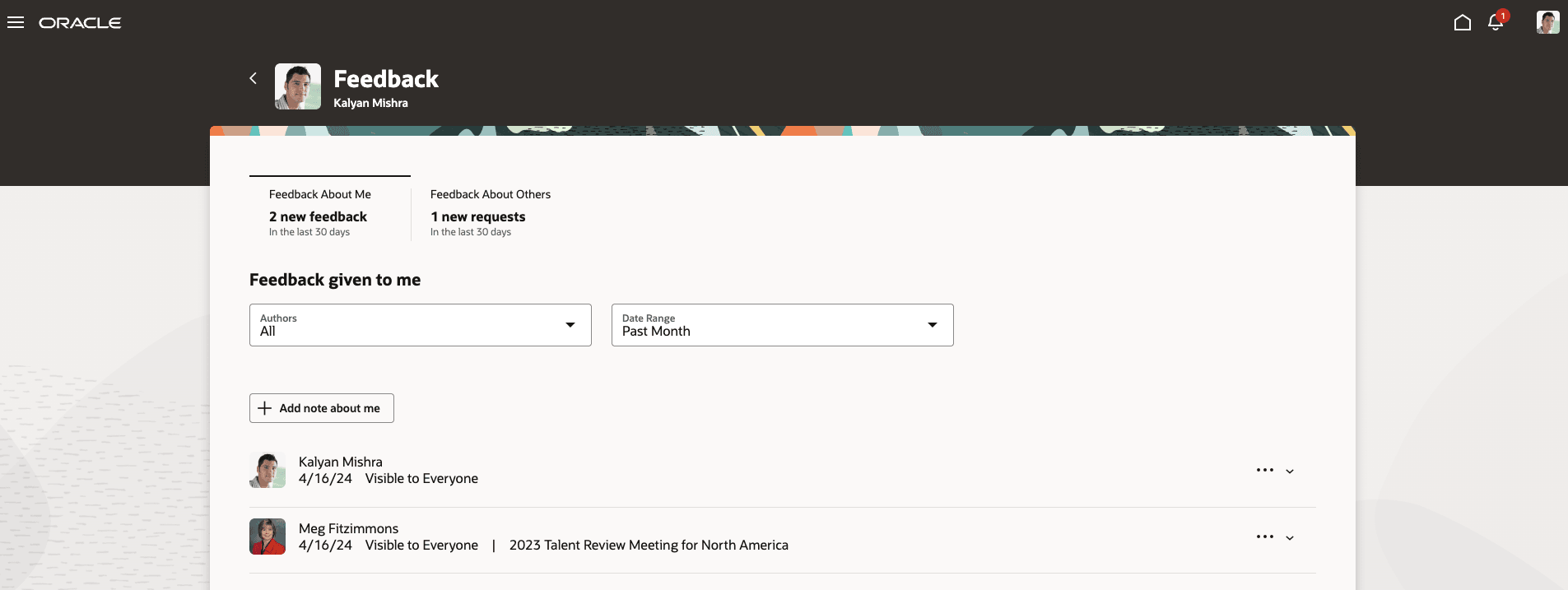 「自分に関するフィードバック」ページ