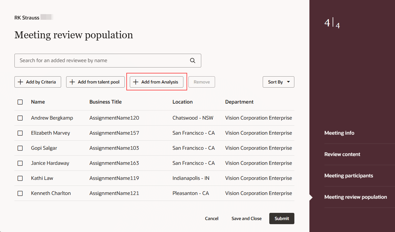 「会議レビュー対象就業者」ステップ 