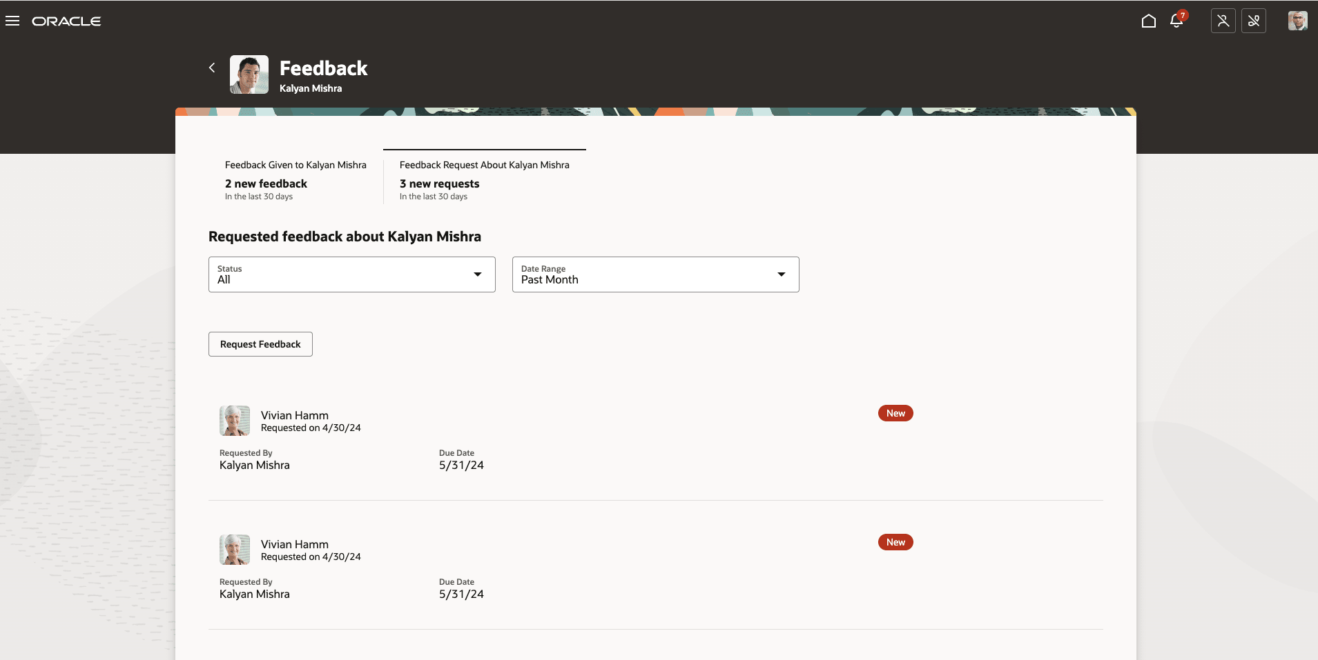 「[従業員]に関するフィードバック」ページのレイアウト。