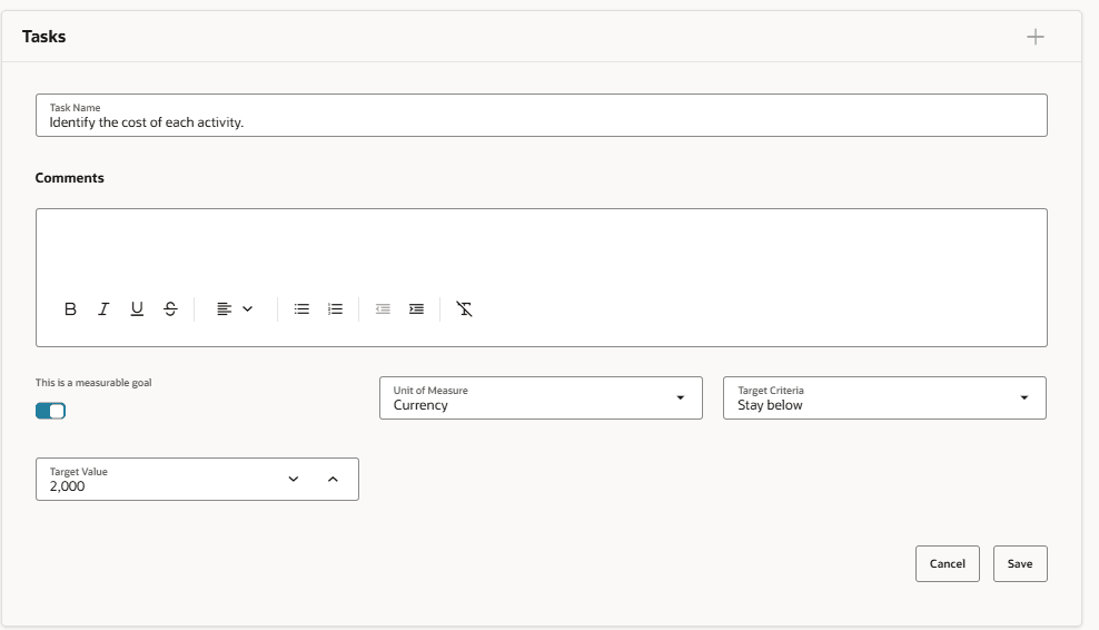 ライブラリ目標の「タスク」セクション