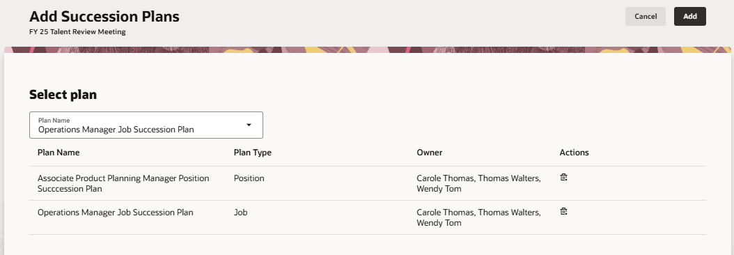 後任プランを選択するための「後任プランの追加」ページ