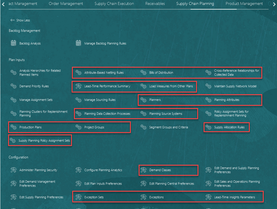 サプライ・チェーン・プランニング・ホーム・ページの新しいクイック処理リンク