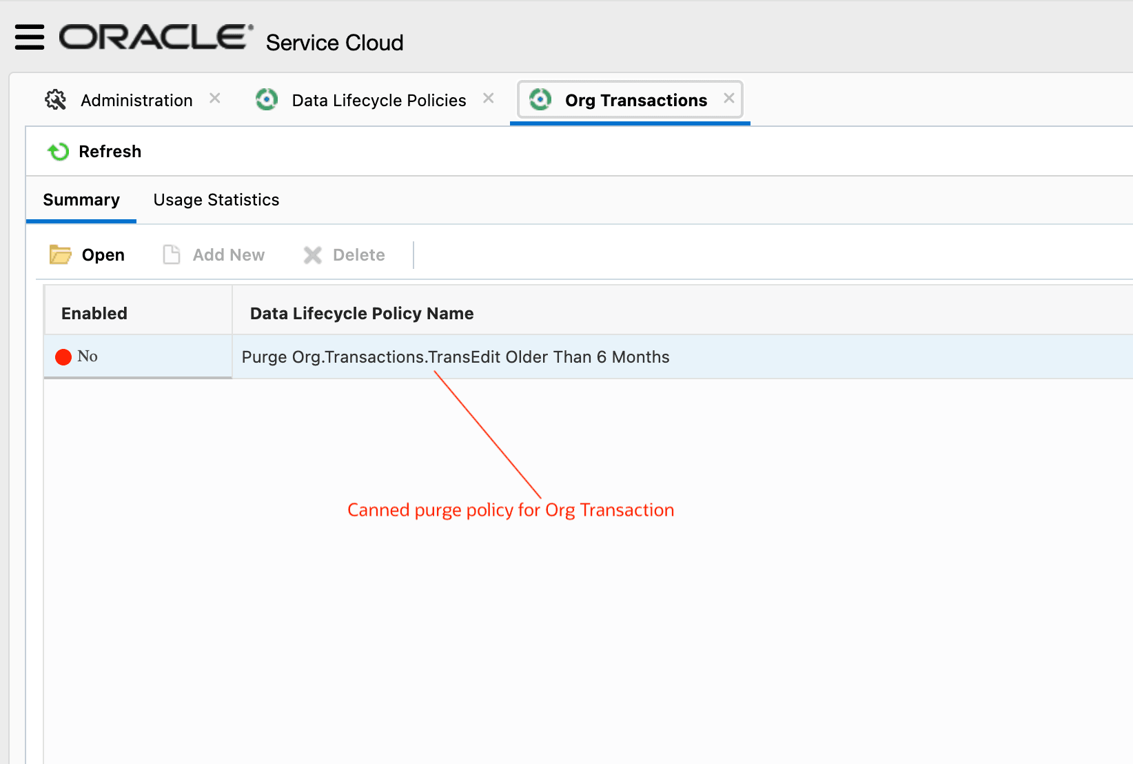 組織トランザクションのパージ・ポリシー