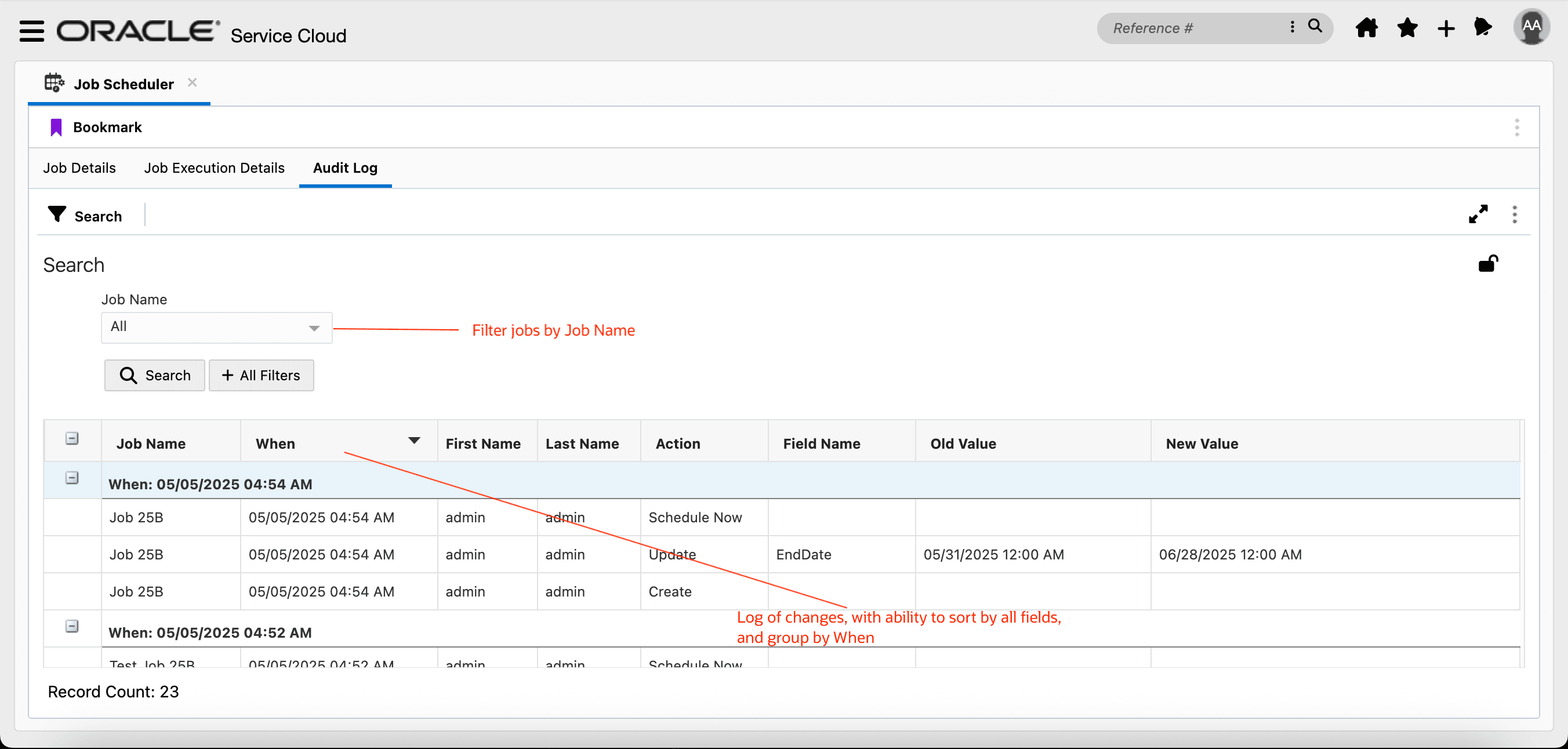 ジョブ・スケジューラの監査ログ