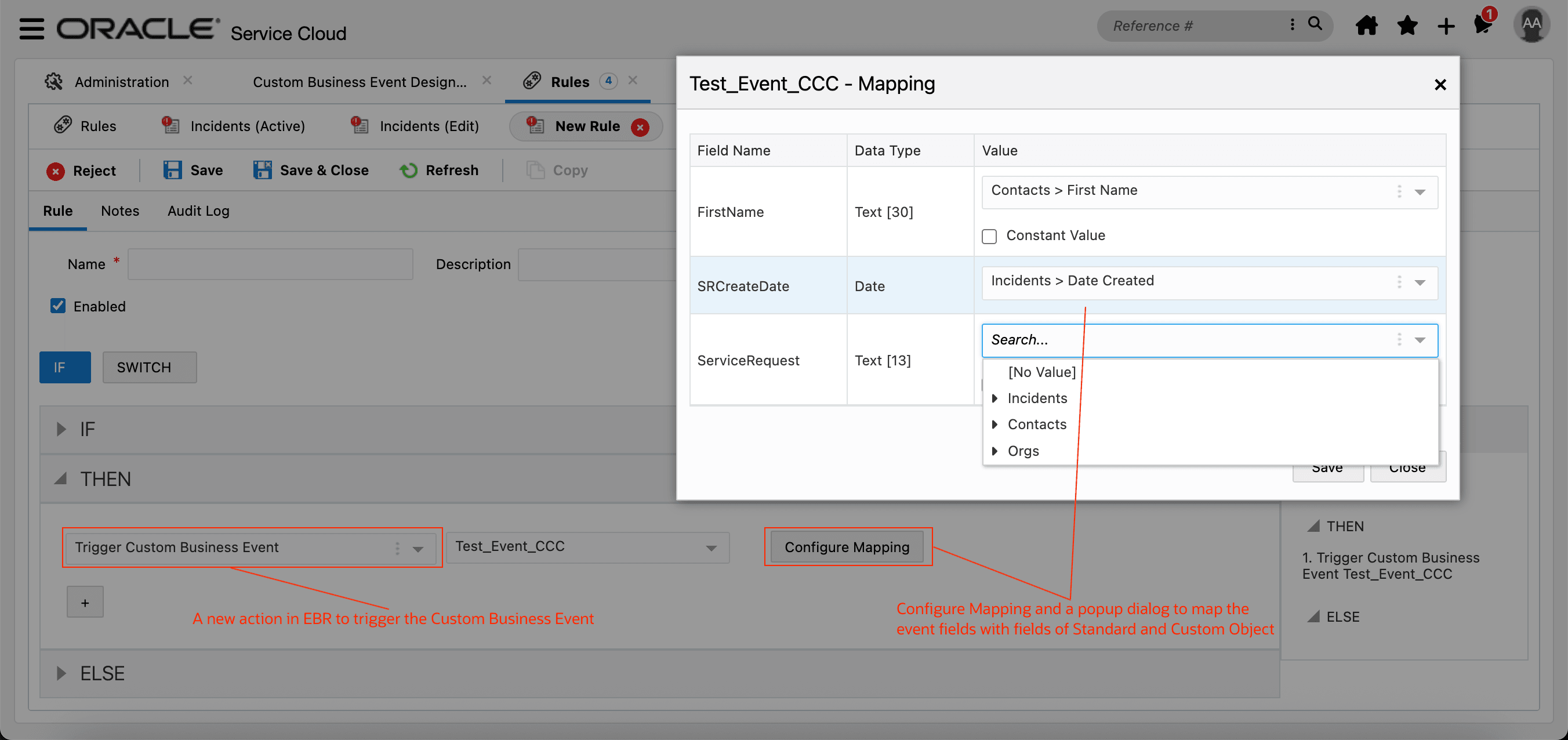 カスタム・ビジネス・イベントのマッピング