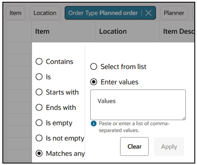 値を貼り付ける前の列フィルタ